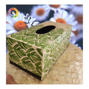 Caja de pañuelos de madera con incrustaciones de nácar hecha a mano de lujo, proveedor de decoración para el hogar, soporte para caja de pañuelos en línea con incrustaciones de nácar - Product Image 1