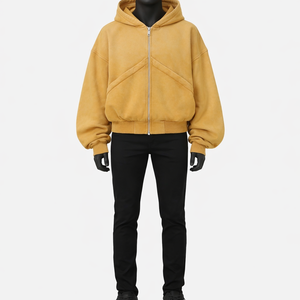 Sudadera con capucha para hombre, corta, con cremallera completa, de felpa gruesa, con lavado vintage, corte holgado, estilo streetwear, lisa, personalizable - Product Image 4