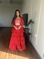 Robe Lehenga Chaniya Choli Gujarati Trend Motif Jecke Rouge Rayonne Pure et Modal Style Bollywood Indien Traditionnel