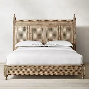 Modern American Retro Bedroom Furniture Wooden Solid Wood Bed Natural king size Oak Hollow Wooden Bed