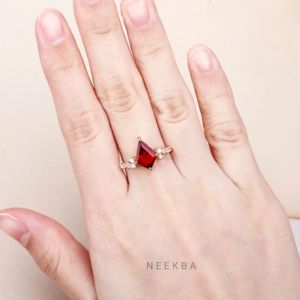 8*11mm forma de cometa rubí cultivado en laboratorio 10K anillo de oro sólido estilo Art Deco anillo de compromiso de piedras preciosas Tono de Metal personalizable/pureza - Product Image 6