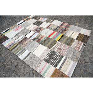 พรมปูพื้นขนาดใหญ่สีเบจแบบชนบทสไตล์เทอร์5.5 7.3นิ้ววัสดุหญ้าทะเลขนสัตว์เย็บปะติดปะต่อกันแบบนามธรรมสำหรับห้องวัยรุ่น - Product Image 3