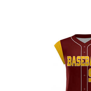 Women Baseball Jersey <b>Maroon</b> Yellow Sleeveless Button Front 99 Print Breathable Polyester Sport Apparel - Product Image 4