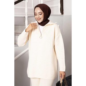 Otoban เสื้อถักคอซิปชุด2ชิ้นสีน้ำตาลอ่อน - Product Image 2