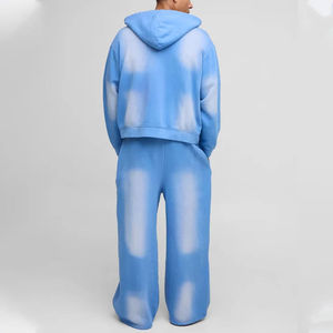 Acid Wash Sweat Suits Cotton Thick Zip up Applique <b>Embroidery</b> Patch Flared Full Tracksuits Hoodies and Sweatpants <b>Sets</b> for Men - Product Image 2