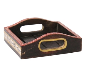 Juego de dos bandejas de madera de mango pintadas lateralmente con asas, bandeja decorativa para servir, Plato decorativo para mesa de desayuno - Product Image 4