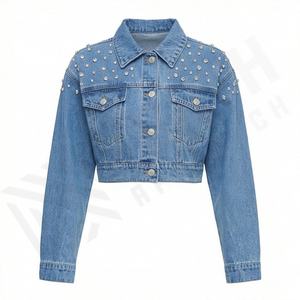Veste en jean pour femme, unie, teinte unie, décontractée, vêtement d'extérieur d'automne, boutonnée, courte, élégante, streetwear, haut personnalisé - Product Image 1