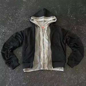 OEM Custom Men's High Quality Three-Layer Cropped Hoodie with Embroidered Zipper and Silk Screen Printing for Spring Season - Product Image 4