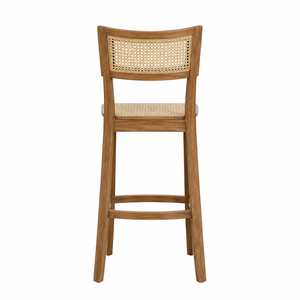 Modern <b>Scandinavian</b> Wood Bar Stool with Rattan Backrest and Woven Seat Counter Height <b>Dining</b> <b>Chair</b> - Product Image 3