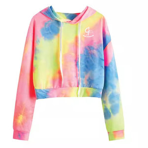 Hoodies courts 100 % coton pour femme, personnalisables avec logo, manches longues, en molleton, style décontracté hiver, tie-dye, en vente - Product Image 1