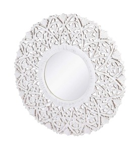 Meilleure vente miroir mural de courtoisie rond blanc vieilli fabriqué à la main en bois pour l'approvisionnement mondial de l'Inde - Product Image 2