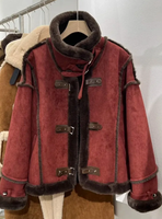 Winter Schaffell Mantel Kunst pelz Leder Frauen Warme Lammhaut Jacke Reiß verschluss Langarm Kurz Casual Outwear