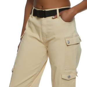 กางเกงคาร์โก้ผู้หญิงสไตล์ลำลองสีทึบมีกระเป๋าข้าง - Product Image 4