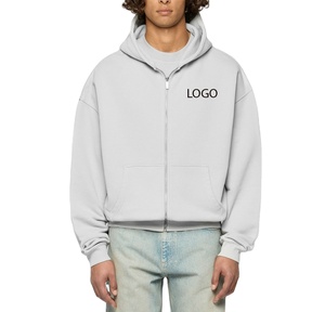 <b>Light</b> Grey Full Zip Hoodies 450 GSM Cotton Fleece Heavyweight Oversized Boxy Fit Men Drop Shoulder Custom Logo Zipper up Hoodie - Product Image 1