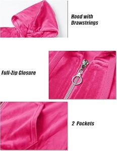 Ventes en gros OEM de sweats à capuche en velours de coton extensible personnalisés pour femmes, couleur personnalisée, fermeture éclair, vêtements d'hiver, couleur rose, sweats à capuche zippés - Product Image 4