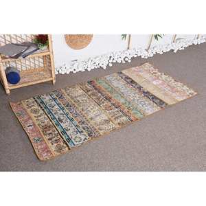 Alfombra turca de retazos Beige tradicional Vintage área grande 2,7X5,7 pies clásico rectángulo comedor lana látex ecológico - Product Image 2