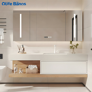 Armoire <span class=keywords><strong>de</strong></span> <span class=keywords><strong>salle</strong></span> <span class=keywords><strong>de</strong></span> bain en pierre frittée murale <span class=keywords><strong>de</strong></span> style luxe moderne plaque <span class=keywords><strong>de</strong></span> roche cintrage à chaud bassin monobloc boîtier <span class=keywords><strong>de</strong></span> <span class=keywords><strong>miroir</strong></span> intelligent - Product Image 1