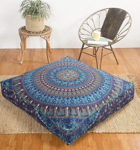 Almohadas Hippie de Mandala de algodón puro hechas a mano, funda de cojín decorativa con estampado de suelo de granja, técnica tejida para uso en sofá - Product Image 6