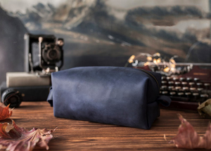 Pochette de maquillage en cuir de style vintage avec logo personnalisé pour hommes pour trousse de toilette avec fermeture éclair sac à cosmétiques LYG-0019 - Product Image 4