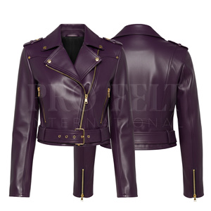 แจ็กเก็ตหนังแท้สำหรับ Moto เสื้อแจ็คเก็ตนักขี่มอเตอร์ไซค์ติดเอวเข้ารูปมีซิปสีทอง - Product Image 5