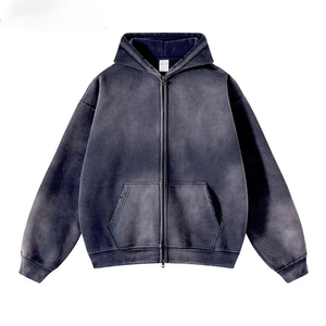 Sudadera con Capucha Extra Grande, con Cierre, Lavada en Color Morado, Desteñida por el Sol, de Algodón 100%, de Gran Gramaje, Fabricación de Ropa - Product Image 4