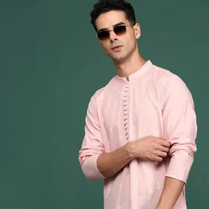 Meilleures ventes : Kurtis Ramas de haute qualité pour hommes, style vintage indien, brodés à la main, col mandarin, manches longues, en coton pailleté - Product Image 1