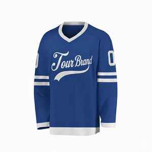 Maillot de hockey sur glace personnalisé 100 % polyester, à manches longues, col en V, séchage rapide, imprimé par sérigraphie, anti-humidité – Vente chaude - Product Image 1