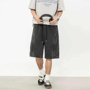 Short en jean personnalisé pour hommes, streetwear, baggy ample en cristal, short baggy en denim de style vintage lavé avec cordon de serrage - Product Image 4