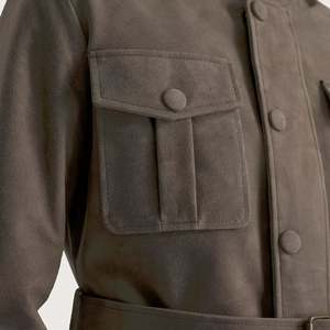 GLOBAL <b>LEATHER</b> Grey Men's Reversible Cowhide <b>Suede</b> Quilted Mandarin Collar <b>Jacket</b> High Embroidered Workwear Vintage Luxury - Product Image 5
