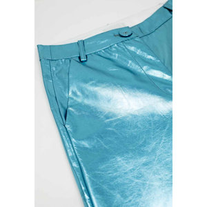 Pantalon droit taille haute bleu métallisé, tailles XS-XL, en tissu PU respirant, coupe large et ample, élastique et froissé, pour printemps-automne - Product Image 2