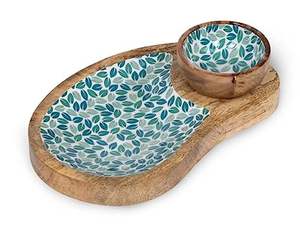 Bol Meena en bois antique en forme de cœur conçu sur mesure bol de service à salade rond pour le camping pour les aventures en plein air - Product Image 2