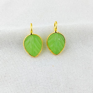 Pendentif de pierre précieuse en forme de feuille de calcédoine verte, en argent Sterling 925, Vermeil doré, réglage de la lunette, pendentif de charme de calcédoine - Product Image 1