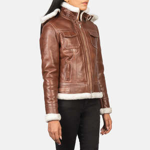 Fiona Brown <b>Shearling</b> Leather <b>Jacket</b> with Hood Windproof Feature - Product Image 4