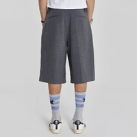 Pantalones Cortos Bermuda Personalizados para Hombre, de Verano, Estilo Urbano, Lisos, de Corte Holgado, con Dobladillo Abierto y Pliegues Dobles, Pierna Ancha, Largura hasta la Rodilla, Estilo Baggy