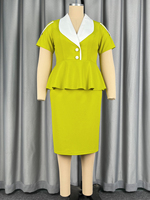 ADR060502 Robe Peplum Femme Grande Taille AOMEI Verte Manches Courtes Fourreau Tenue de Bureau Robes de Bureau Professionnelles
