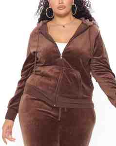 Ensemble de survêtement en molleton 2 pièces pour femme, hiver 2026, uni, avec logo brodé personnalisé et strass en forme de diamant sur le devant, 100% coton - Product Image 2