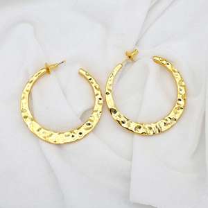 Classic Design <b>Hoop</b> Earrings Boho Brass Jewelry For Women 18k Gold Plated Hammered Texture Geometric Earring Wholesale/OEM/ODM - Product Image 5