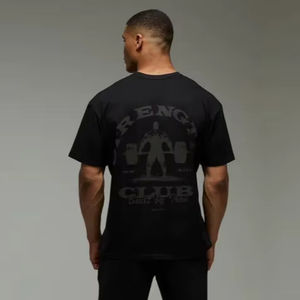 T-shirt Streetwear Long Oversize Homme Noir Teint en Fil Sérigraphié 2025 100% Coton 250GSM Qualité de Couture Premium Personnalisée - Product Image 1