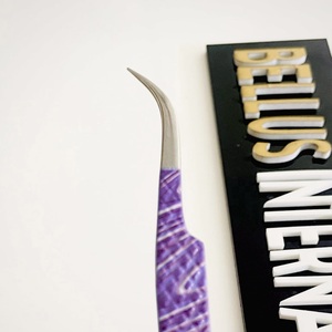 Pince à épiler professionnelle pour extensions de cils, 1 pièce, violette, en acier inoxydable, pointe lisse, antistatique, haute précision, outil pour cils, logo personnalisé - Product Image 2