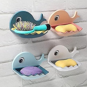 Porte-savon amusant en forme de poisson pour salle de bain, évier de cuisine, adhésif, imperméable, montage mural, solution de rangement pour savon en barre - Product Image 5