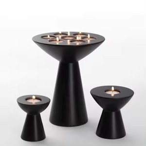 Portavelas de madera natural con luz en T para boda y fiesta, ocasión navideña, soporte de vela decorativo para el hogar en color negro - Product Image 1