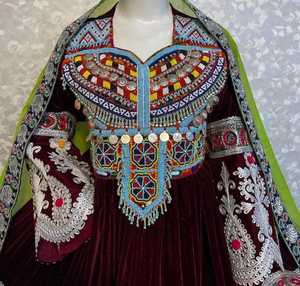 Conjunto de Vestido Maxi Étnico de Seda Chifón Transpirable para Mujer, Estilo Vintage Afgano, Estampado de Moda, Nuristan Kabul - Product Image 2