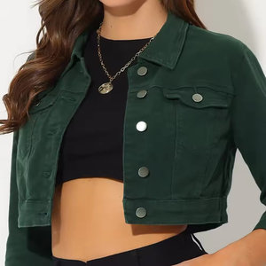 Denim Jacket Long Sleeve Turn Down Collar and Pockets Signal Button Winter Wear Outdoor Wear Denim Cropped Jacket For Women's - Product Image 3