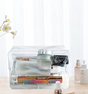 Étui cosmétique en plastique bleu transparent avec fermeture à glissière, petit organiseur de maquillage portable pour les voyages et l'usage quotidien - Product Image 3