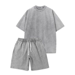 Ensemble T-shirt et short décontracté pour homme, nouvelle mode estivale, respirant, délavé à l'acide, impression de logo personnalisé, 2 pièces - Product Image 1