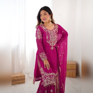 Ensemble sharara salwar kameez en georgette élégante avec un haut et un sharara en georgette ornés de broderies lourdes et un dupatta assorti pour les sorties décontractées - Product Image 6