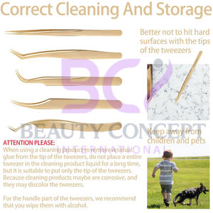 5 piezas de pinzas para pestañas rectas y curvas de acero inoxidable de Color dorado rosa nuevo, Punta puntiaguda para extensiones de pestañas - Product Image 4