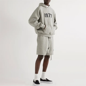 Best Quality <b>Men's</b> Winter Casual Hoodies and <b>Shorts</b> Set with Customized Logo <b>Long</b> Sleeve Breathable Polyester/Cotton Fabric - Product Image 2