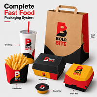 Boîtes d'emballage en papier pour hamburgers à emporter, logo personnalisé, poulet à emporter, contenants jetables de qualité alimentaire pour la restauration rapide