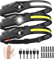 Lot de 3 lampes frontales LED rechargeables 3W, faisceau large 230°, détecteur de mouvement, 5 modes de luminosité, pour casque de chantier, camping et travail